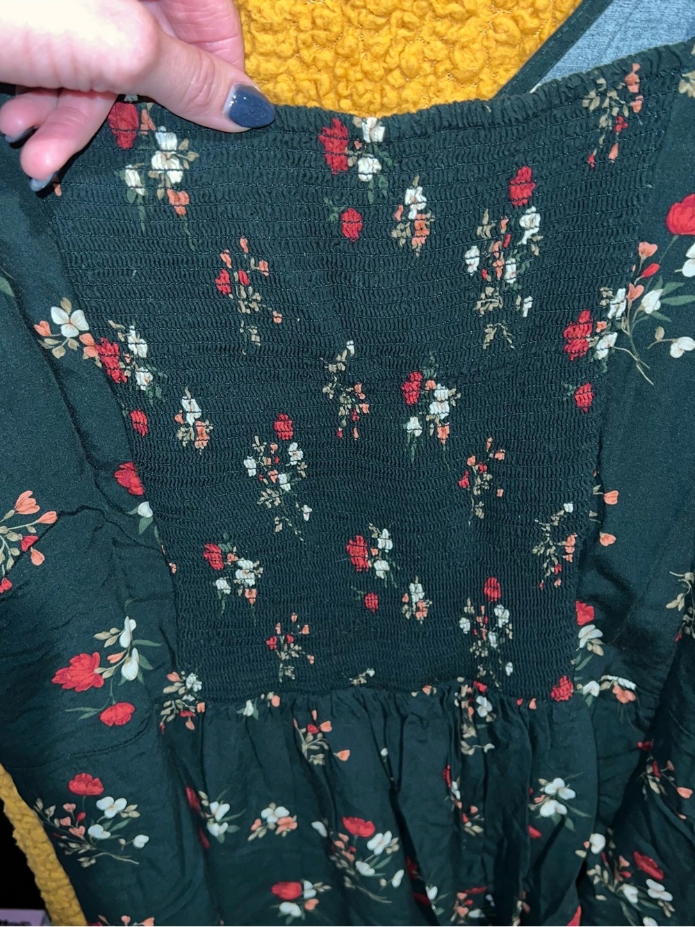 Old Navy Dark Green Floral V-Neck Midi Dress - Picture 4 of 5